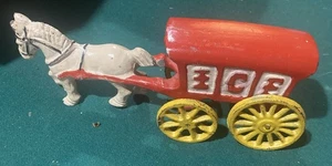 Carro de hielo vintage tirado por caballos hierro fundido a presión rojo blanco amarillo - Imagen 1 de 9