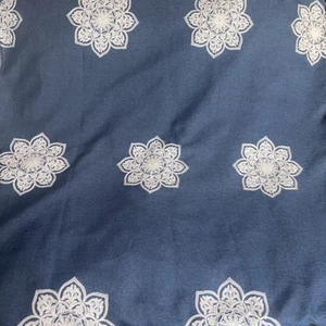 Fabric Shower Curtain 80”x72” Needle Point Floral Medallions Coastal Blue And Wh - Picture 1 of 6