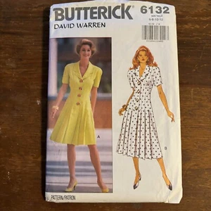 Vintage 90s BUTTERICK 6132 DAVID WARREN Pleated Skirt Dress Pattern 6-8-10-12 - Picture 1 of 2
