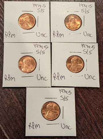 1974-S Lincoln Cent Penny RPM S Over S Mintmark Error Lot Of 5 Coins!!!! Cover