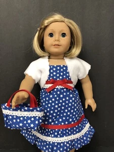 18 Zoll Puppenkleid Set passend für American Girl Puppe rot weiß und blau Sommerkleid - Bild 1 von 4