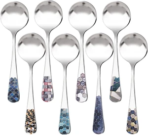 8 Pcs Soup Spoons Set18/10 Stainless Steel round Spoons Fashion Thick Korean Spo - Picture 1 of 12
