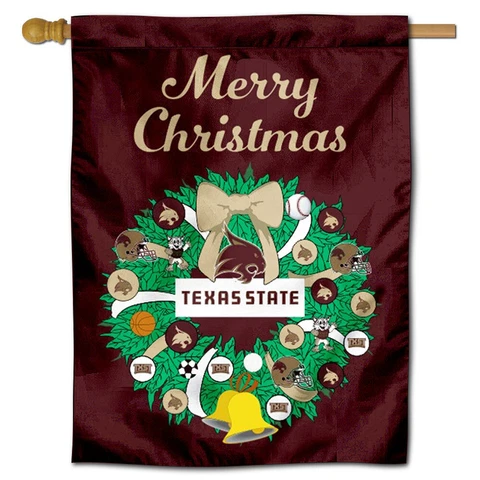Texas State University Happy Holidays Christmas Decorative House Flag Cover
