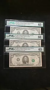 3 CONSECUTIVE 1995 $5 DOLLAR PMG GEM UNC 65 & 66 STAR NOTES $5 Bills BUY IT NOW! - Picture 1 of 5