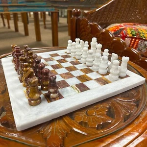 Handmade Marble Chess Set Real Stone Chess Board Game Set Christmas Gift 16x16 - Bild 1 von 4