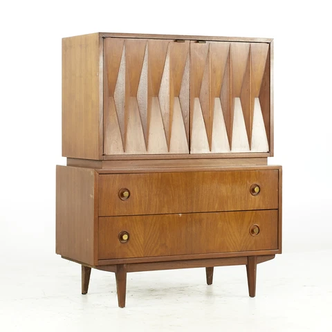 Albert Parvin for American of Martinsville Mid Century Walnut and Brass Highboy Cover