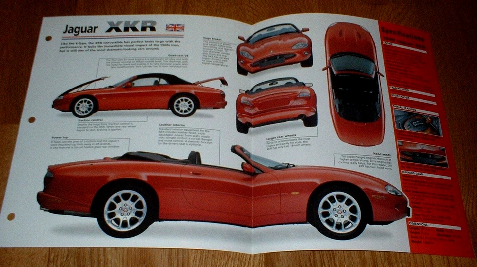 Jaguar XKR 1999 hoja de especificaciones folleto foto póster impresión información 98 99 00 01 Foto 1 de 1