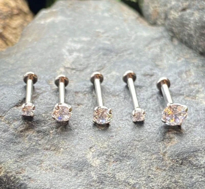 1 peça cartilagem de orelha hélice anel labial hélice anel labial titânio push in CZ Gem Labret sem rosca - Imagem 1 de 4