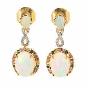 Orecchini a goccia Meher Jewel 1,25" 14 x 10 mm opale etiope, multi zaffiro e gemma - Foto 1 di 2