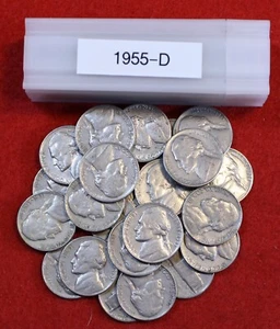 1955-D Jefferson Nickels 40 Coin roll Circulated - Picture 1 of 4