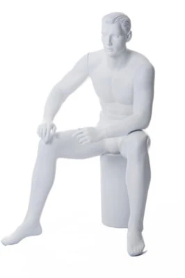 MANNEQUINSSHOP 5 ft H Male Seated Mannequin White colored with Face Features M/L size, SFM54-WT