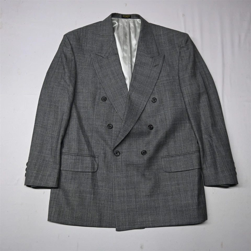 复古 Oscar de la Renta 44R 格纹羊毛双排扣运动外套外套夹克 — 第 1/4 张图片