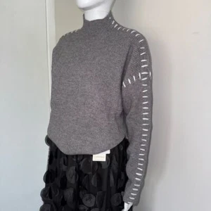 Commense Oversized Gray Ribbed Contrast Stitching Mock Neck Sweater M - Picture 1 of 15