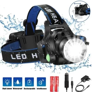 LED Stirnlampe Super Hell Wiederaufladbar Kopflampe Taschenlampe MIT 2x Akku - Bild 1 von 12