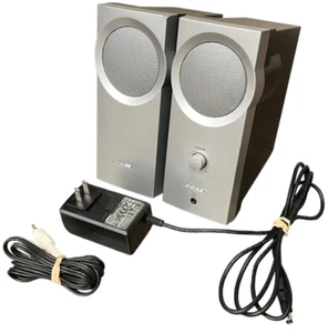 Silver Bose Companion 2 Computer Speakers - TESTED w/ AC ADAPTER + INPUT CABLES - Picture 1 of 5
