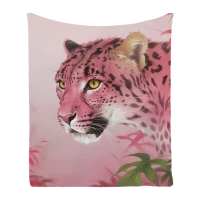 Pink Leopard Panther Flannel Bedspread Sofa Throw Blanket Holiday Birthday Gift - Image 1 of 4