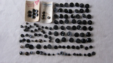 Lot of 126 Vintage Victorian Black Glass Buttons GC Cover