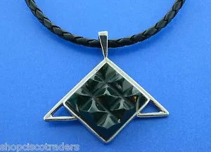 Tourmaline Triangle Necklace Leather Braid Cord Sterling Silver Protection - Picture 1 of 3