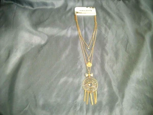 Women's 3 Strand Necklace Gold Tone Metal & Clear Rhinestones 24" Long New - Picture 1 of 3