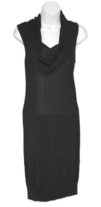A8 NEW HALSTON HERITAGE Black Metallic Mesh Cowl Neck Ribbed Hem Dress Size M - Picture 1 of 7