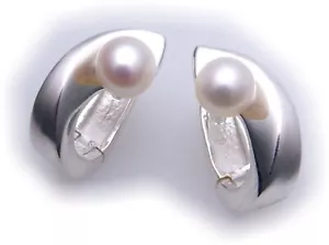 Esclusivo Orecchini a Cerchio Vero Argento 925 con Perla Colivata Sterling - Foto 1 di 4