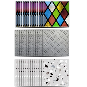 25 Aufkleber 15 x 15 cm Fliesen- Wand- Sticker Buntglas Terrazzo Stahlboden Deko - Picture 1 of 28