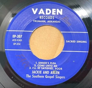 Jackie and Arlen Sinners Plea Hillbilly Gospel 45 Record Vaden 207 EP - Bild 1 von 4