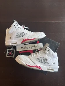 SZ 11 AIR JORDAN 5 RETRO SUPREME 824371 101 2015 WHITE/BLACK-VARSITY RED dunk - Picture 1 of 5