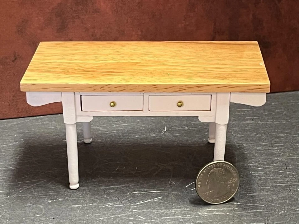 Melody Jane Dollhouse White Oak Farmhouse Table Rustic Kitchen Dining Room Furn