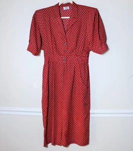 Vintage Windy Michaels Retro Puff Sleeve Paisley Red Cotton Dress Size S - Picture 1 of 6