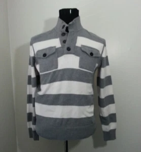 INC International Concepts Hombre Talla M Algodón Suéter Henley Gris Rayas - Imagen 1 de 10