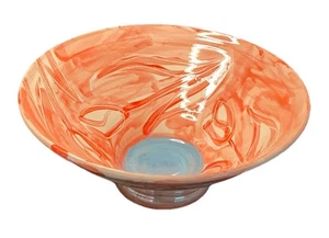 Vintage Art Pottery Wayne Perry 1999 Handmade Orange Blue White Fruit Bowl - Picture 1 of 14