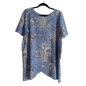 Susan Graver Blouse Womens Medium Blue Floral Bloomcore Tunic Fairy Whimsical - Picture 1 of 6