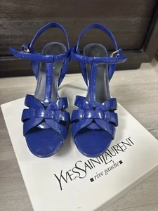 YSL Yves Saint Laurent tribute blue patent platform sandals Size 40.5 - Picture 1 of 11