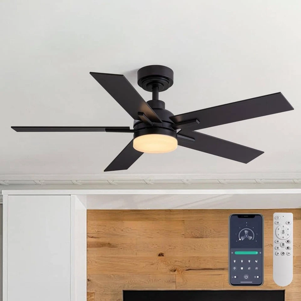 ANTOINE 44" Modern Smart Black Ceiling Fan w/ Dimmable LED Light & App Remote - Image 1 of 4