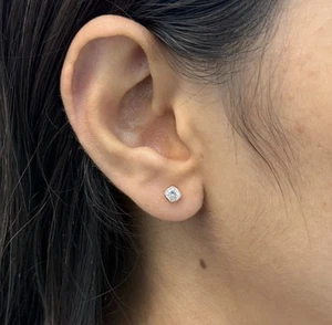 2ct Cushion Lab Grown Diamond Stud Earrings Bezel G VS2 14K White Gold Tops - Picture 1 of 2