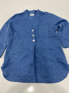 Túnica J. Jill Pure Azul Oscuro Cuarzo Teñido con Hilo 100% Lino Botón Frontal XS NUEVA SIN ETIQUETAS - Imagen 1 de 4