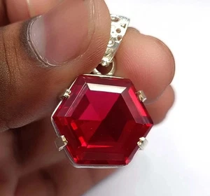 goodly Hexagon 28.50 Ct Natural Red Ruby 925 Solid Silver Pendant Loose Gemstone - Picture 1 of 6