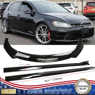 86.6inches Black Side Skirts+4PCS Front Bumper Lip For 2017 Volkswagen Golf R - Image 1 of 4