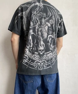 Vintage 00s Liquid Blue 2001 Overprint Skull Oversized Tee Shirt - Picture 1 of 10