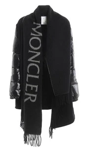 NEW MONCLER MANTELLA BLACK LOGO SCARF GOOSE DOWN SLEEVES PONCHO CAPE JACKET M - Picture 1 of 6