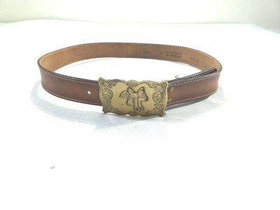 De Colección Cinturón Cuero Granulado de Becerro Vinilo Marrón 34-36 Vaquero Western Hebilla de Latón Años 70 Foto 1 de 4