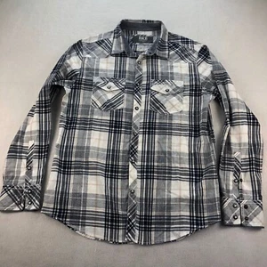 BKE Shirt Mens Medium Standard Fit Gray Plaid Western Pearl Snaps - Picture 1 of 12