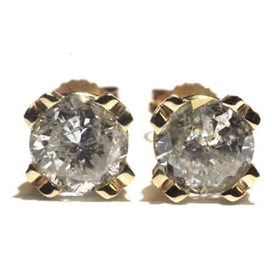 Pendientes de diamantes redondos naturales de oro amarillo de 14k de 2,93 quilates I2 J certificados por GIA - Imagen 1 de 12