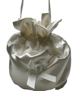 Bridal Purse Ivory Romantic Satin Money Bag Lace Feminine Retro Wedding Coquette - Picture 1 of 21