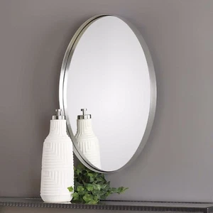 PURSLEY 30" BRUSHED NICKEL THICK STEEL BAND FRAME WALL VANITY MIRROR  09354 - Foto 1 di 4