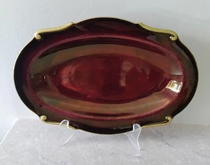 Oval Rouge Royale Carlton Ware England Vintage Lustrous Red Gold Edge Plate Tray - Picture 1 of 6