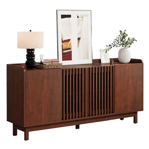 Mid Century Walnut Sideboard Buffet Cabinet Media Console Credenza Storage Unit - Picture 1 of 8