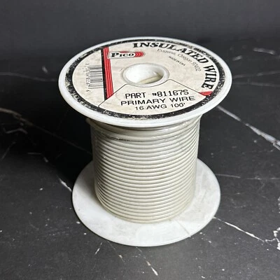 Pico 81167S - 16 Awg White Insulated Primary Wire -100' Per Package USA - Image 1 of 2
