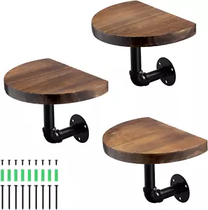 Industrial Pipe Shelf Set - 3 Small Rounded Wood Shelves with Shelf Brackets - Picture 1 of 7